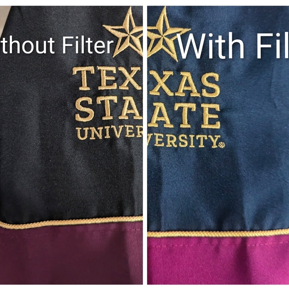Texas State University Black Graduation Gown with Maroon and Gold Stole - Picture 4 of 11